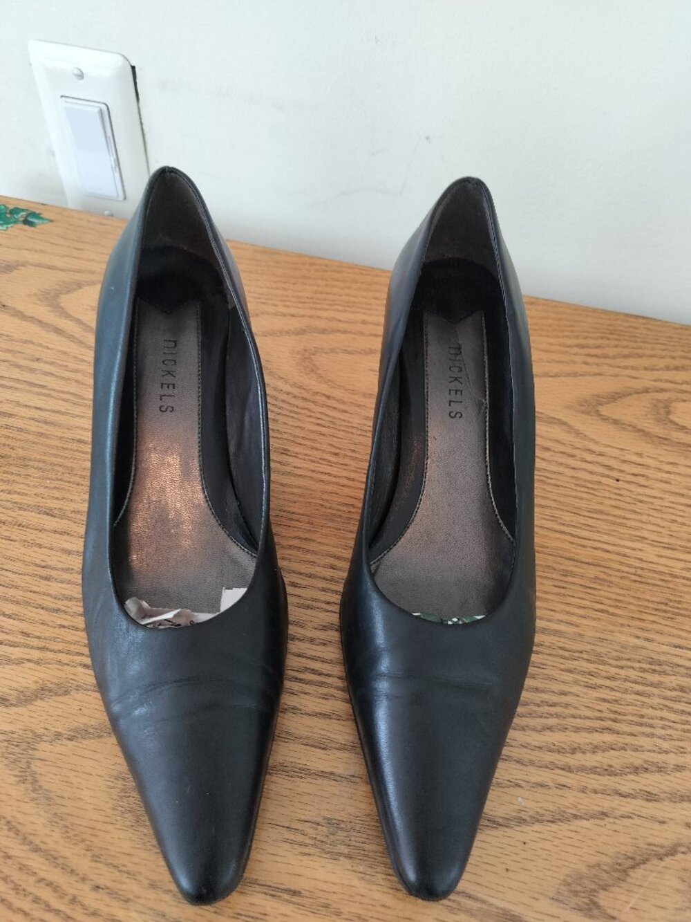 Nickels Black Leather Flared Heels